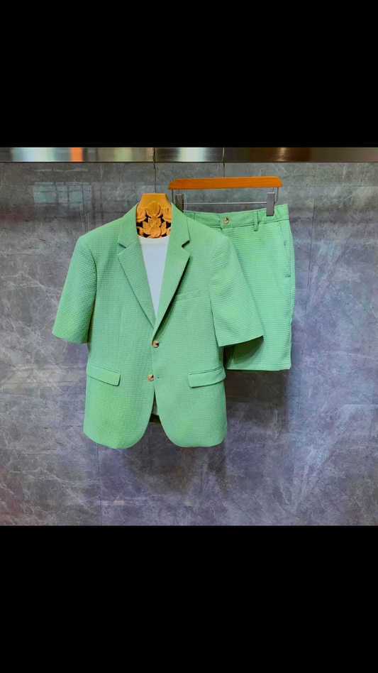 Costume de été hommes, vestes et shorts pour hommes, tissu pied-de-poule solide simple, coupe couvertes confortable, ensembles 2 pièces